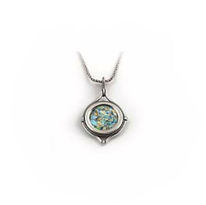 Roman Glass Pendant, Round Woman Pendant, 925 Sterling Silver Pendant, Roman Glass Jewelry image 1