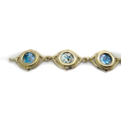 Ancient Roman Glass Bracelet, 14K Yellow Gold Bracelet, Filigree Unique Jewelry image 0