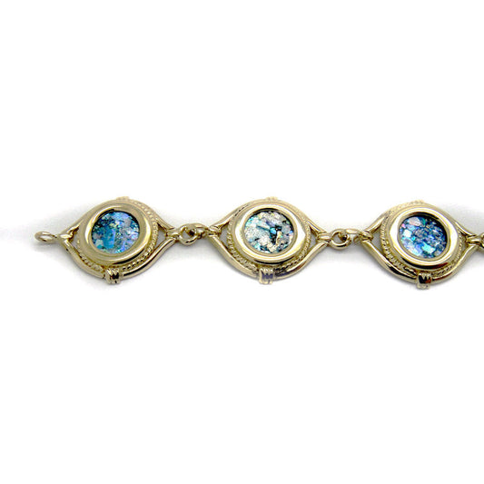 Ancient Roman Glass Bracelet, 14K Yellow Gold Bracelet, Filigree Unique Jewelry image 0