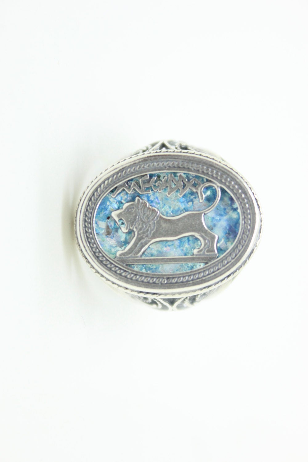 Beautiful 925 Sterling Silver Ring, Ancient Roman Glass Ring, Lion Of Judah, Roman Glass Jewelry, OOAK image 0