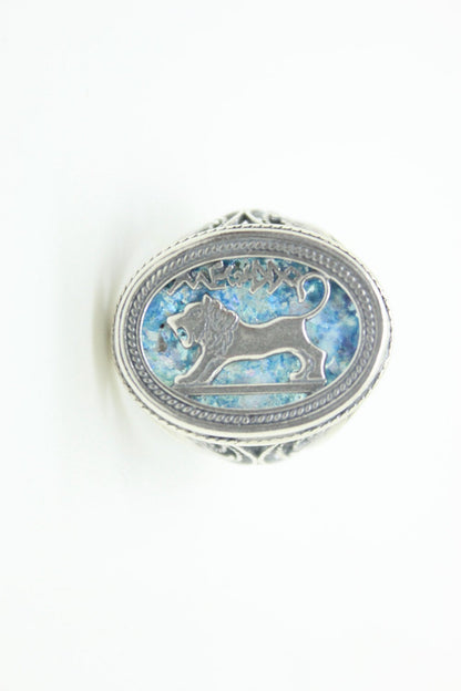 Beautiful 925 Sterling Silver Ring, Ancient Roman Glass Ring, Lion Of Judah, Roman Glass Jewelry, OOAK image 0