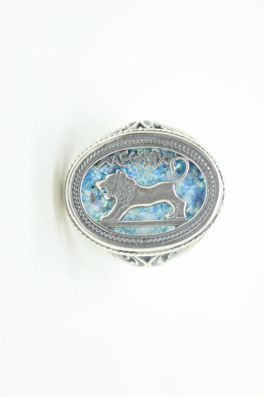 Beautiful 925 Sterling Silver Ring, Ancient Roman Glass Ring, Lion Of Judah, Roman Glass Jewelry, OOAK image 0