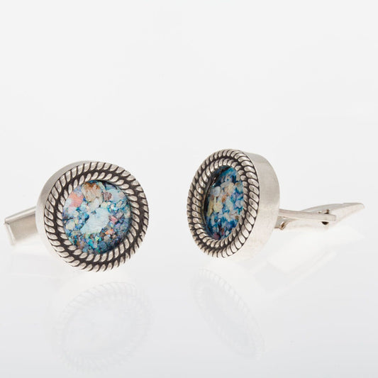 Stylish 925 Sterling Silver Authentic Roman Glass Cuff Links Men Jewelry image 0