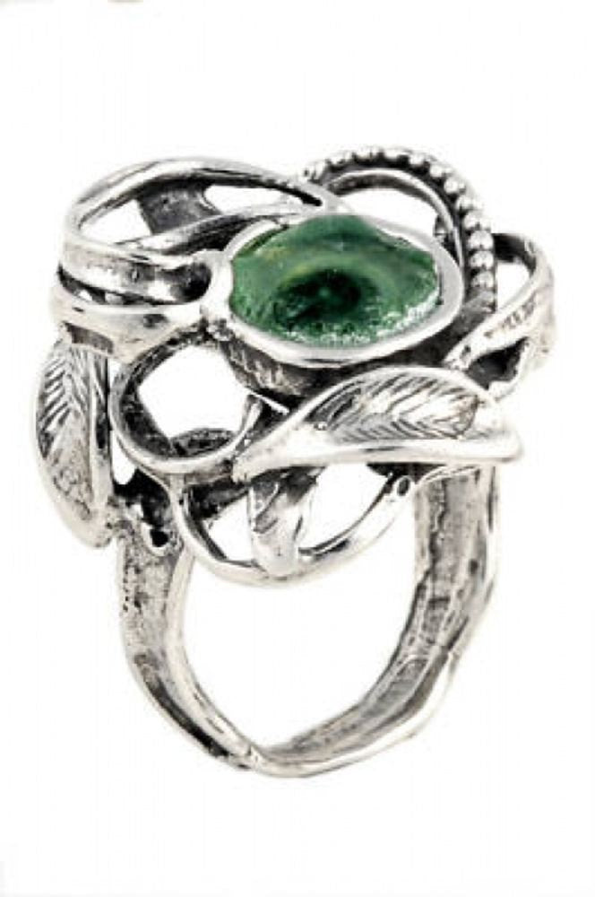 Unusual 925 Sterling Silver Ring, Ancient Roman Glass Ring, Unique Jewelry image 0