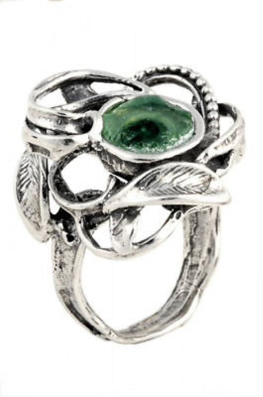 Unusual 925 Sterling Silver Ring, Ancient Roman Glass Ring, Unique Jewelry image 0