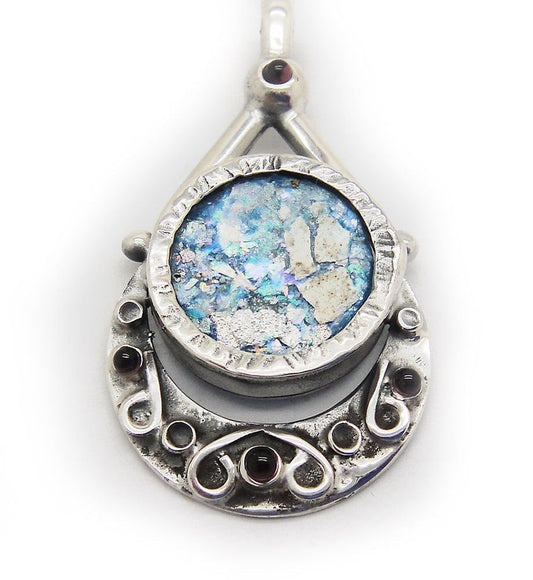 Roman Glass Pendant, 925 Sterling Silver Pendant, Garnet Pendant, Unique Jewelry, Ancient Roman Glass Jewelry image 0