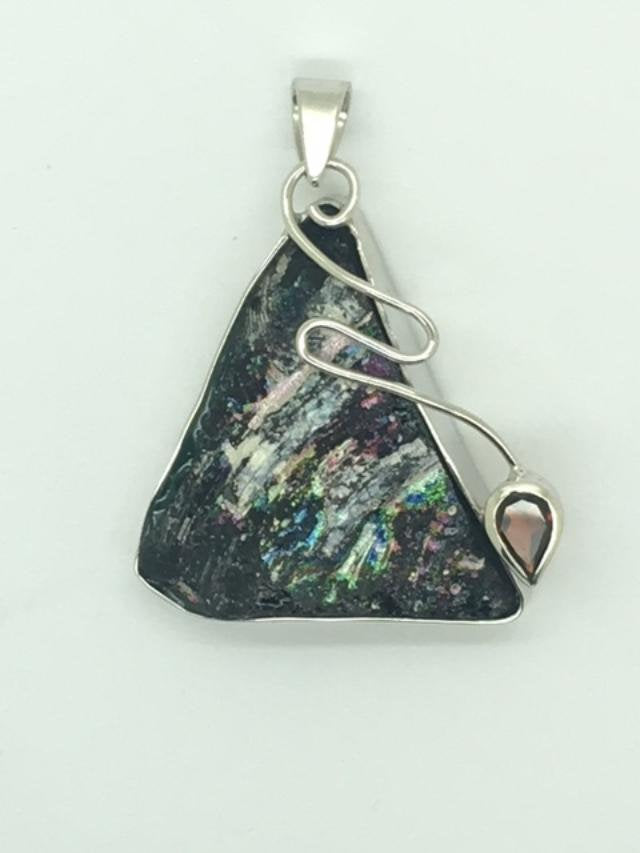 Interesting 925 sterling silver pendant Antique Roman Glass pendant One of A kind Unique jewelry image 0