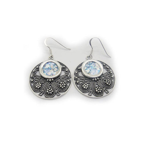 Dangle Earrings, Chandelier 925 Sterling Silver Earrings, Ancient Roman Glass Earrings, Filigree Design, Unique Jewelry image 2