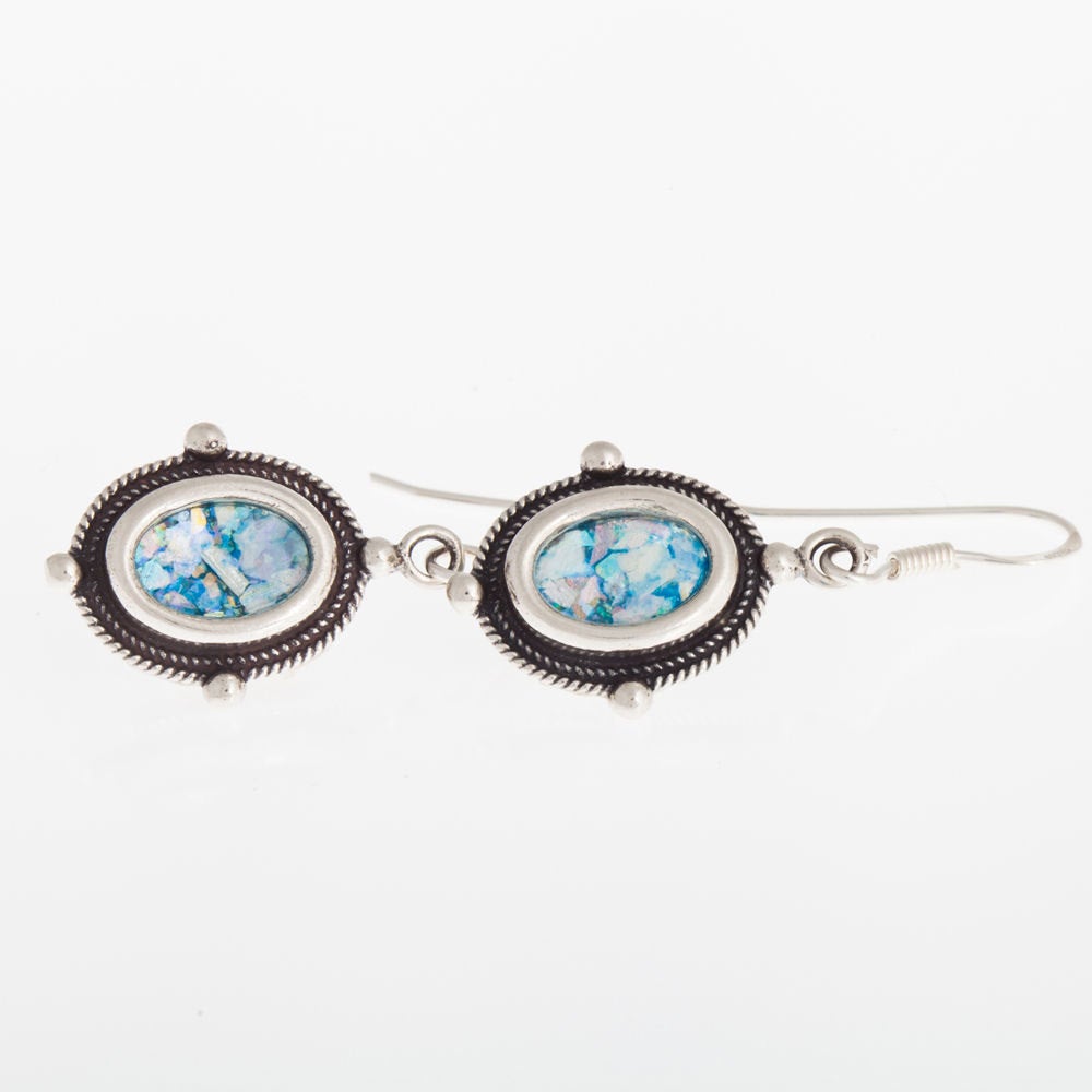 Women 925 Sterling Silver Dangle-Ancient Roman Glass Earrings,Unique Design image 1