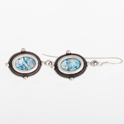 Women 925 Sterling Silver Dangle-Ancient Roman Glass Earrings,Unique Design image 1