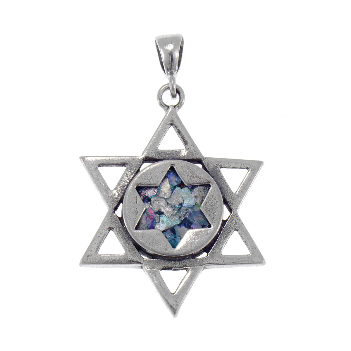 Great 925 Sterling Silver-Ancient Roman Glass Pendant Star Of David Unique Jewelry image 0