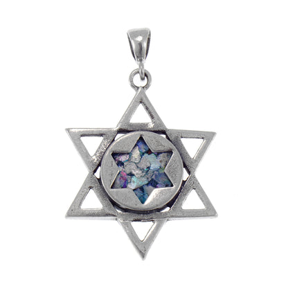 Great 925 Sterling Silver-Ancient Roman Glass Pendant Star Of David Unique Jewelry image 0