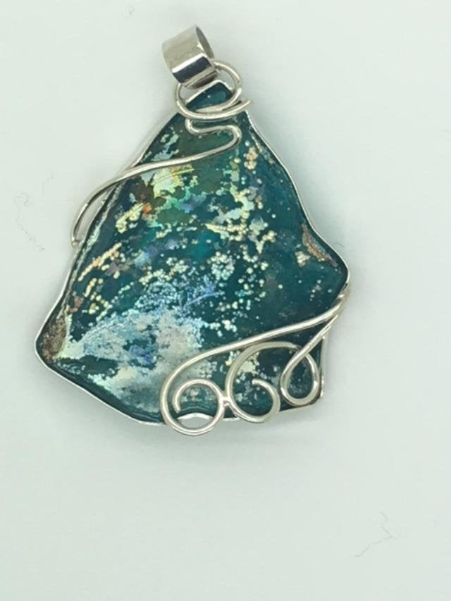 Interesting 925 sterling silver pendant Antique Roman Glass pendant One of A kind Unique jewelry image 0