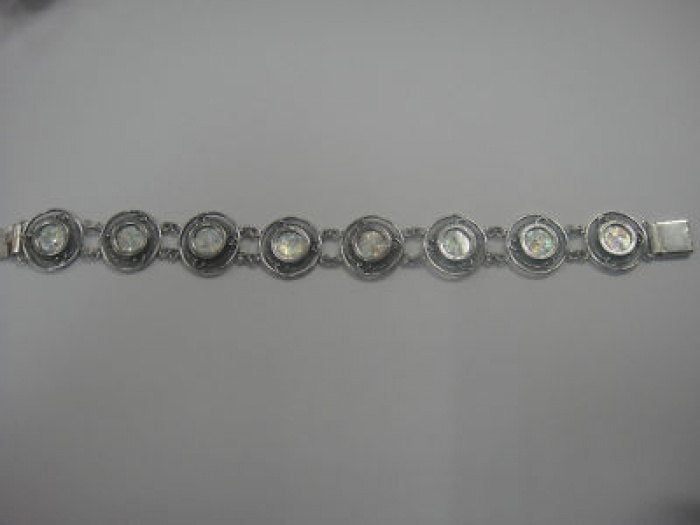 Beautiful Round Links Bracelet, 925 Sterling Silver Bracelet, Ancient Roman Glass Bracelet 8'', Unique Jewelry, OOAK image 1