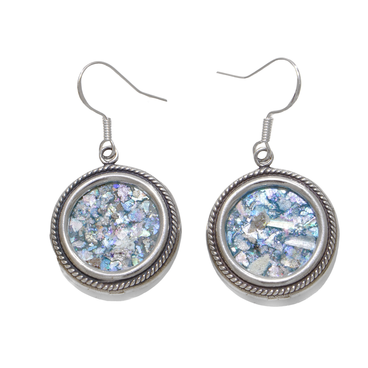 Round Dangle 925 Sterling Silver Ancient Roman Glass Earrings Unique Design image 0