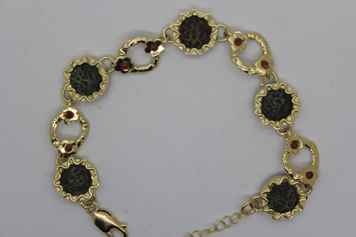 Bracelet 14K Yellow Gold and Antique Rare Bronze Widow's Mite Coins image 0