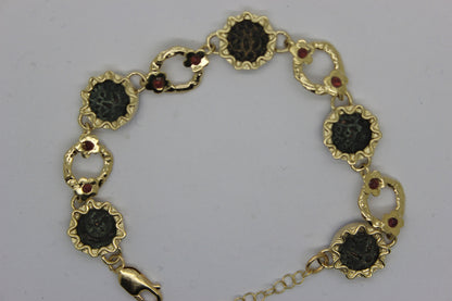 Bracelet 14K Yellow Gold and Antique Rare Bronze Widow's Mite Coins image 0