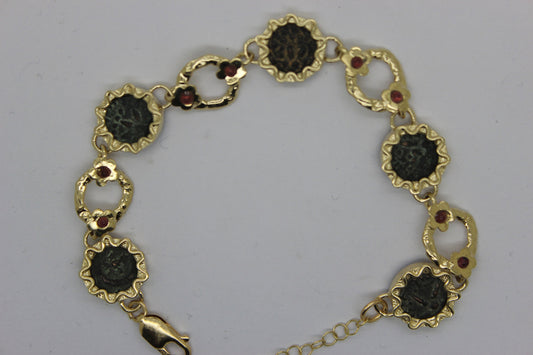 Bracelet 14K Yellow Gold and Antique Rare Bronze Widow's Mite Coins image 0