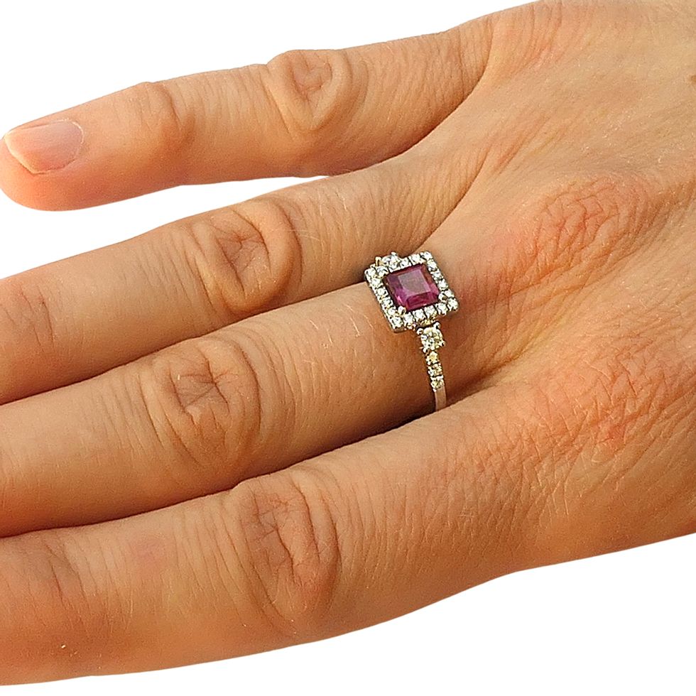 14K Solid White Gold Engagement Ring Natural Diamond 0.32 Carat Rhodolite stone image 2