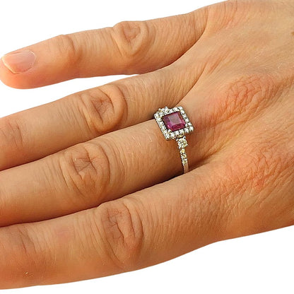 14K Solid White Gold Engagement Ring Natural Diamond 0.32 Carat Rhodolite stone image 2