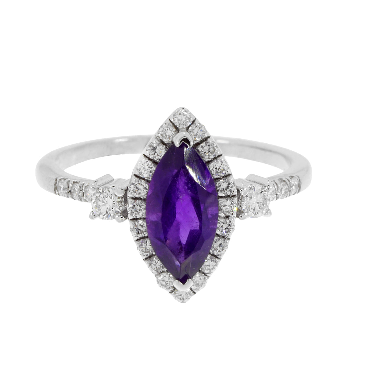 14K Solid White Gold Engagement Ring Natural Diamond 0.30 Carat Amethyst Marquise stone image 0