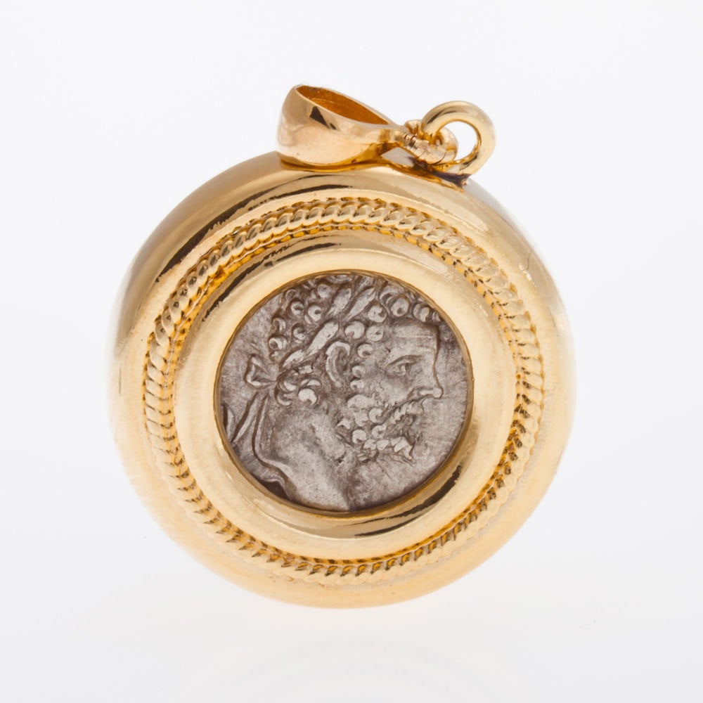 Authentic Rare Coin Denar Roman Pendant, 14K Yellow Gold Pendant, Ancient Coin image 0