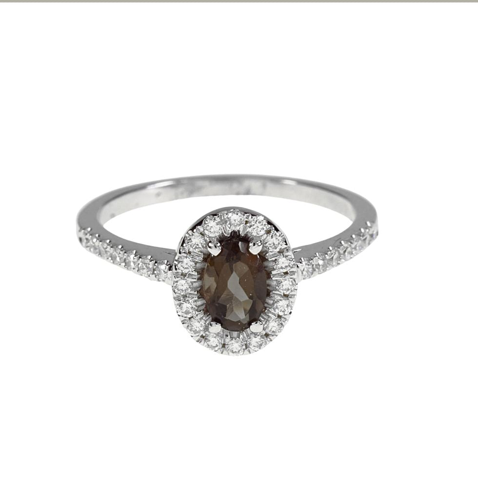 14K Solid White Gold Engagement Ring Natural Diamond 0.27 Carat Smoky Quartz stone image 2
