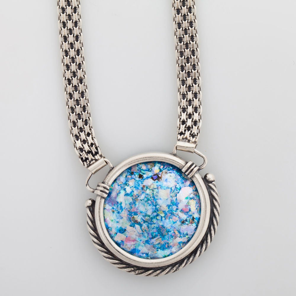 Necklace-925 Sterling Silver Ancient Roman Glass Original Gift image 0