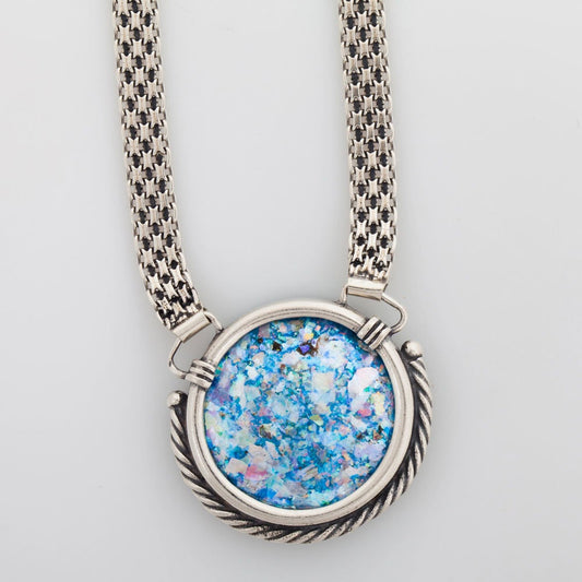 Necklace-925 Sterling Silver Ancient Roman Glass Original Gift image 0