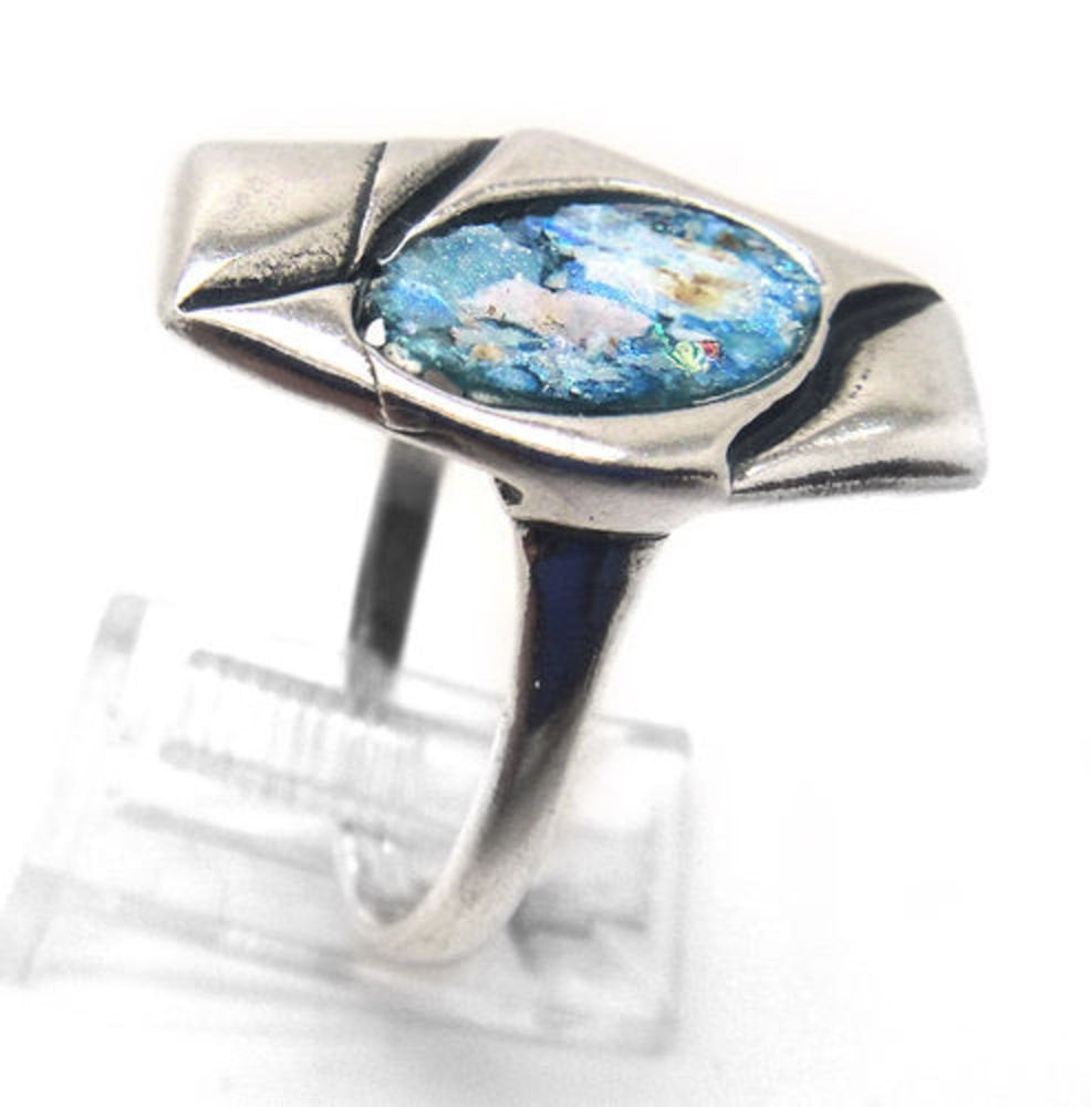 925 Sterling Silver Ring, Authentic Roman Glass Ring, Unique Jewelry, OOAK image 0