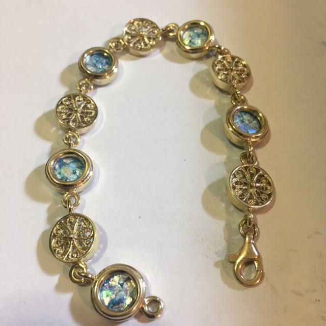 beautiful unique jewelry 14k gold Ancient bracelet Roman Glass Filigree Openwork Jewelry image 0