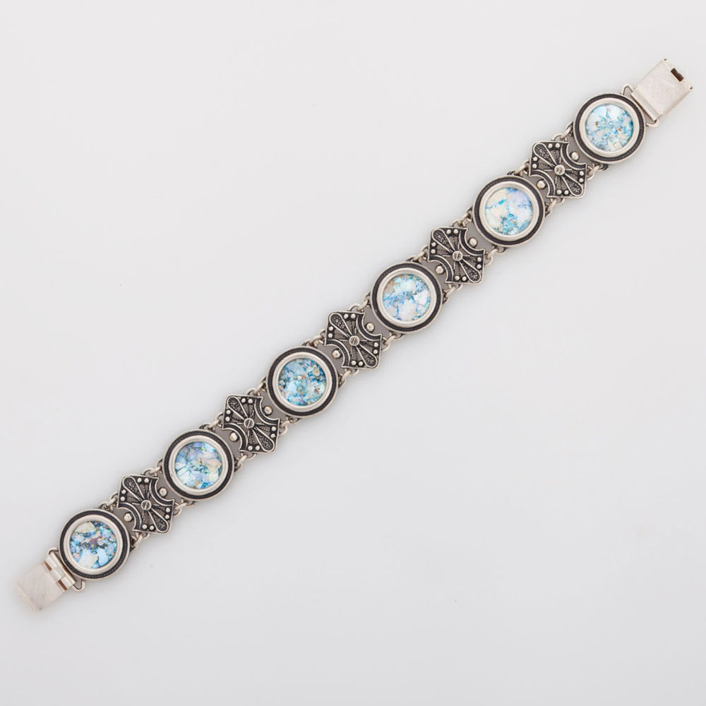 Filigree 925-Sterling Silver Bracelet Ancient Roman Glass Unique Jewelry image 0
