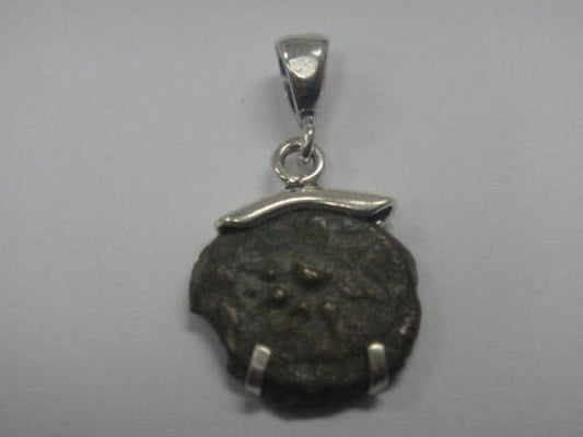 Authentic Bronze Widow's Mite Coin Pendant, 925 Sterling Silver Pendant, OOAK, Unique Jewelry Israel image 0