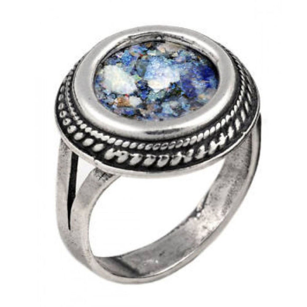 925 Sterling Silver Ring, Filigree Roman Glass Ring, Custom image 0