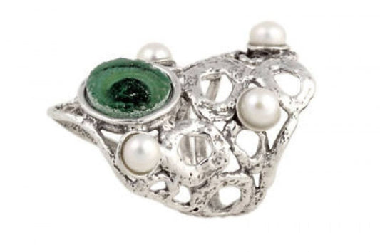 Stunning Flower Ring, 925 Sterling Silver Ring, Ancient Roman GlassRing, Pearl Ring, Roman Glass Jewelry image 0