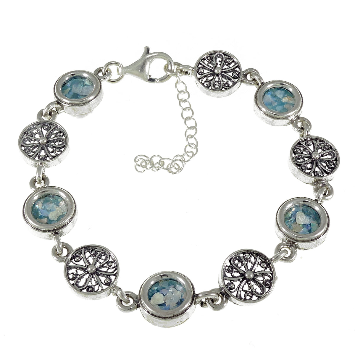 Elegant 925 Sterling Silver Bracelet, Ancient Roman Glass Bracelet, Unique Jewelry, Roman Glass Jewelry image 0