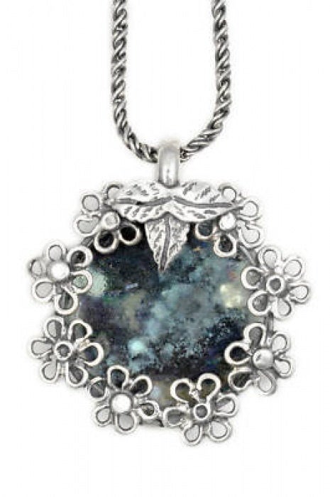 Filigree Flower Pendant, Woman Pendant, 925 Sterling Silver Pendant, Ancient Roman Glass Pendant, Unique Jewelry image 0