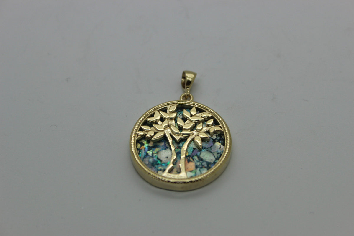 Great 14k gold Ancient Roman Glass Tree Of Life Big Pendant-Unique Jewelry image 0