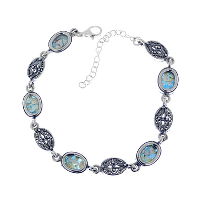 OOAK 925 Sterling Silver Bracelet, Ancient Roman Glass Bracelet, Unique Jewelry, Roman Glass Jewelry image 0