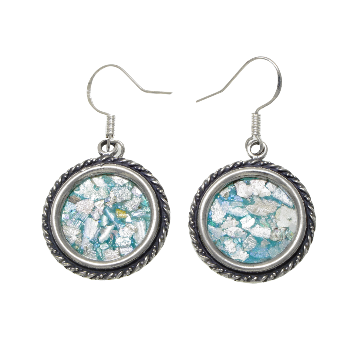 Dangle 925 Sterling Silver, Ancient Roman Glass Earrings Unique Design image 0