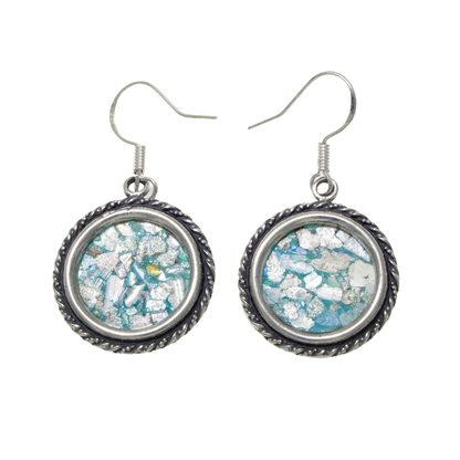 Dangle 925 Sterling Silver, Ancient Roman Glass Earrings Unique Design image 0