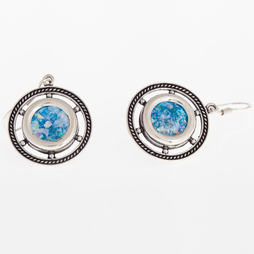 Women- 925 Sterling Silver Dangle-ncient Roman Glass Earrings,Unique Design image 0