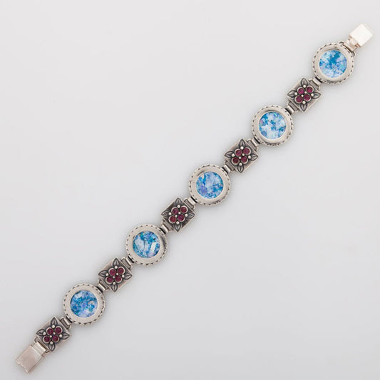 Filigree 925 Sterling Silver Bracelet Ancient Roman Glass-Unique Jewelry image 0