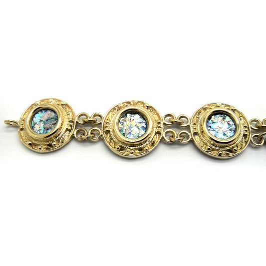 14K Yellow Gold Bracelet, Ancient Roman Glass Bracelet, Filigree Unique Jewelry image 0