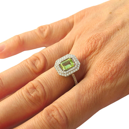 14K Solid White Gold Engagement Ring Natural Diamond 0.46 Carat Peridot stone image 2