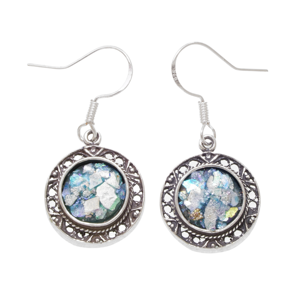 925 Sterling Silver Earrings, Blue Roman Glass Earrings, Dangle Earrings, Roman Glass Jewelry, OOAK image 0