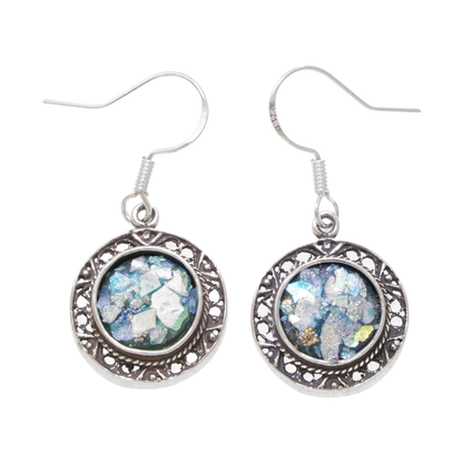 925 Sterling Silver Earrings, Blue Roman Glass Earrings, Dangle Earrings, Roman Glass Jewelry, OOAK image 0