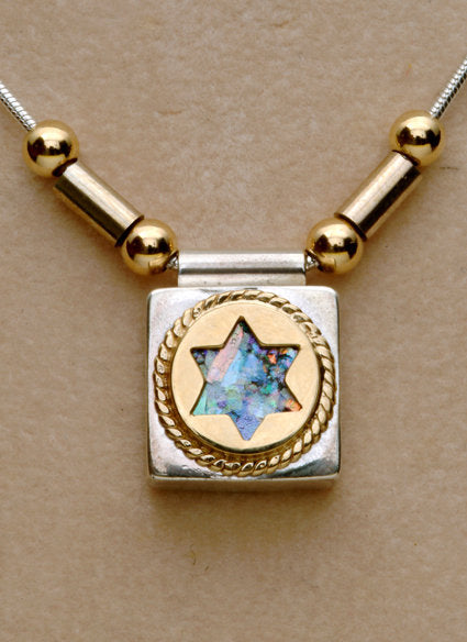 Great 925 Sterling Silver &amp; 14k gold Ancient Roman Glass necklaces-Unique Jewelry image 0