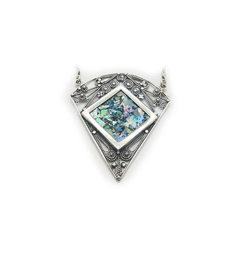 Ancient Roman Glass Pendant, 925 Sterling Silver Necklace, Original Gift, Unique Jewelry image 0