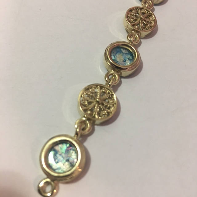 beautiful unique jewelry 14k gold Ancient bracelet Roman Glass Filigree Openwork Jewelry image 1